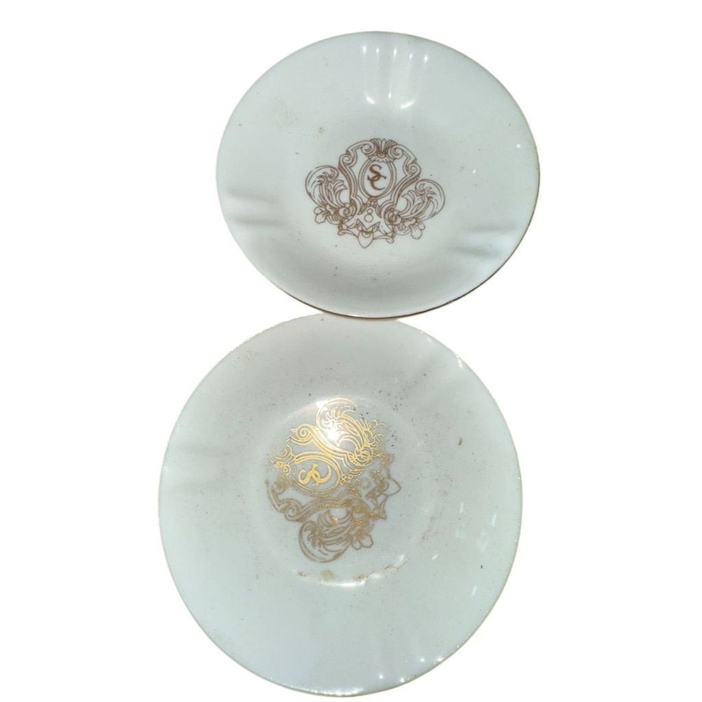 Vintage Stanford Court Hotel Porcelain Ashtrays set of 2 Gold Accent Nob Hill SF